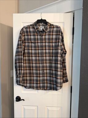 Duluth Trading Co Men’s Gray, Brown & White Plaid Button-Down Shirt